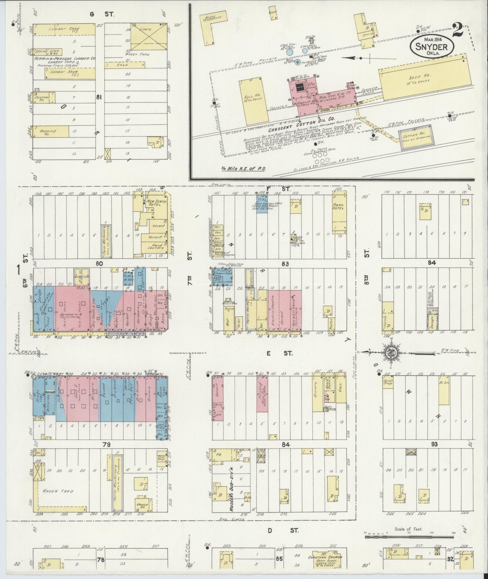 Sanborn Fire Insurance Map from Snyder, Kiowa County, Oklahoma (1914), Sheet #0002 - Complete Map Set gallery image, historic Sanborn map, vintage wall art, Oklahoma Oklahoma
