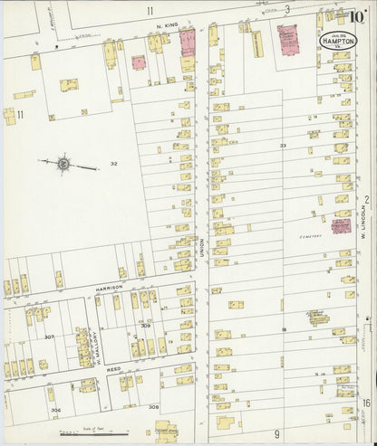 Sanborn Fire Insurance Map from Hampton, Independent Cities, Virginia (1916), Sheet #0010 - Complete Map Set gallery image, historic Sanborn map, vintage wall art, Virginia Virginia