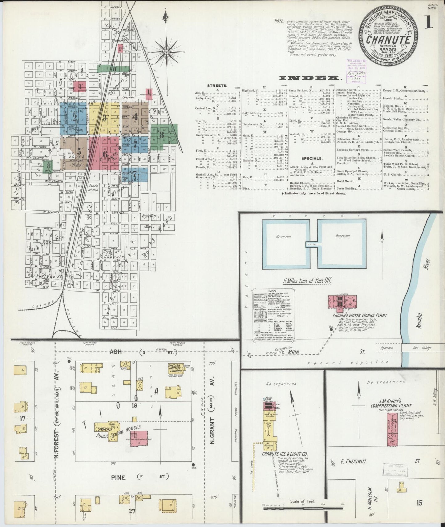 Sanborn Fire Insurance Map from Chanute, Neosho County, Kansas (1902), Sheet #0001 - Complete Map Set gallery image, historic Sanborn map, vintage wall art, Kansas Kansas