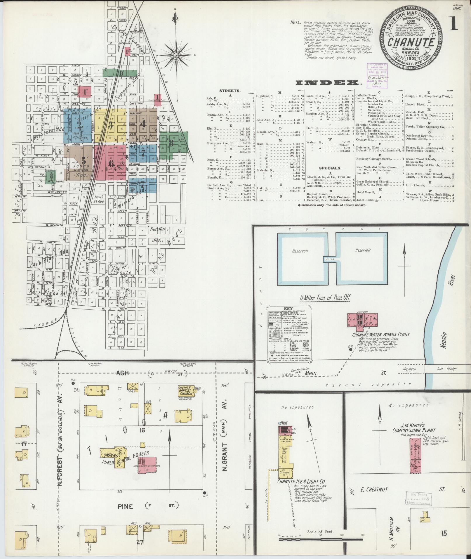 Sanborn Fire Insurance Map from Chanute, Neosho County, Kansas (1902), Sheet #0001 - Complete Map Set gallery image, historic Sanborn map, vintage wall art, Kansas Kansas