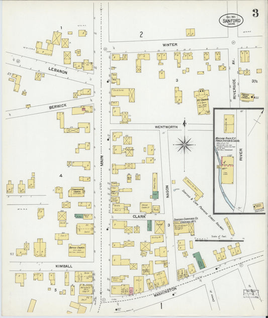 Sanborn Fire Insurance Map from Sanford, York County, Maine (1901), Sheet #0003 - Historic Sanborn Fire Insurance Map Print, vintage old map wall art, antique decor, genealogy gift, Maine Maine map