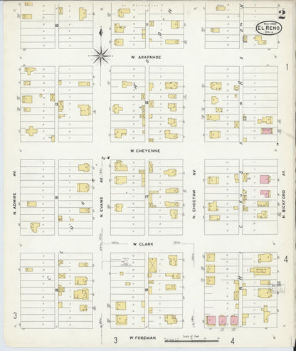 Sanborn Fire Insurance Map from El Reno, Canadian County, Oklahoma (1908), Sheet #0002 - Complete Map Set gallery image, historic Sanborn map, vintage wall art, Oklahoma Oklahoma