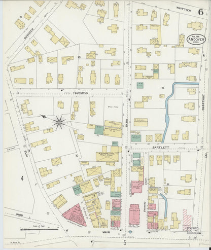 Sanborn Fire Insurance Map from Andover, Essex County, Massachusetts (1906), Sheet #0006 - Historic Sanborn Fire Insurance Map Print, vintage old map wall art, antique decor, genealogy gift, Massachusetts Massachusetts map