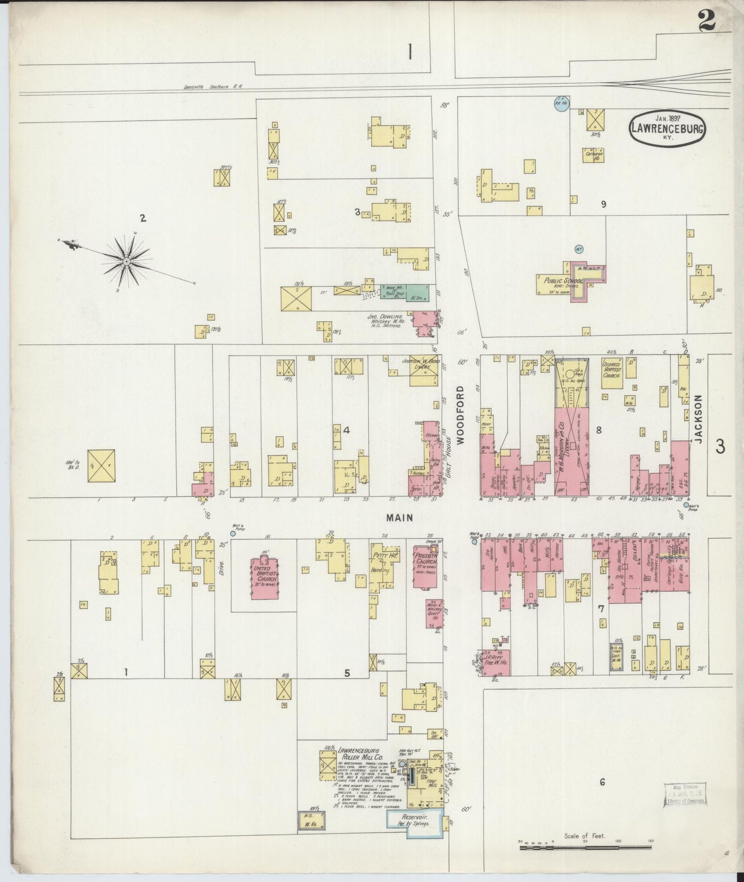 Sanborn Fire Insurance Map from Lawrenceburg, Anderson County, Kentucky (1897), Sheet #0002 - Complete Map Set gallery image, historic Sanborn map, vintage wall art, Kentucky Kentucky