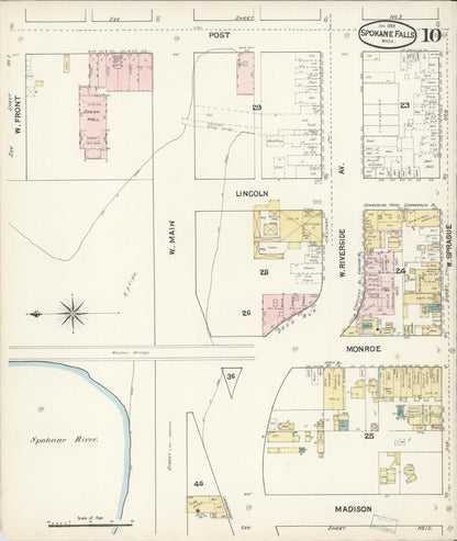 Sanborn Fire Insurance Map from Spokane, Spokane County, Washington (1890), Sheet #0010 - Complete Map Set gallery image, historic Sanborn map, vintage wall art, Washington Washington