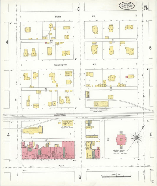 Sanborn Fire Insurance Map from Dayton, Columbia County, Washington (1909), Sheet #0005 - Historic Sanborn Fire Insurance Map Print, vintage old map wall art, antique decor, genealogy gift, Washington Washington map
