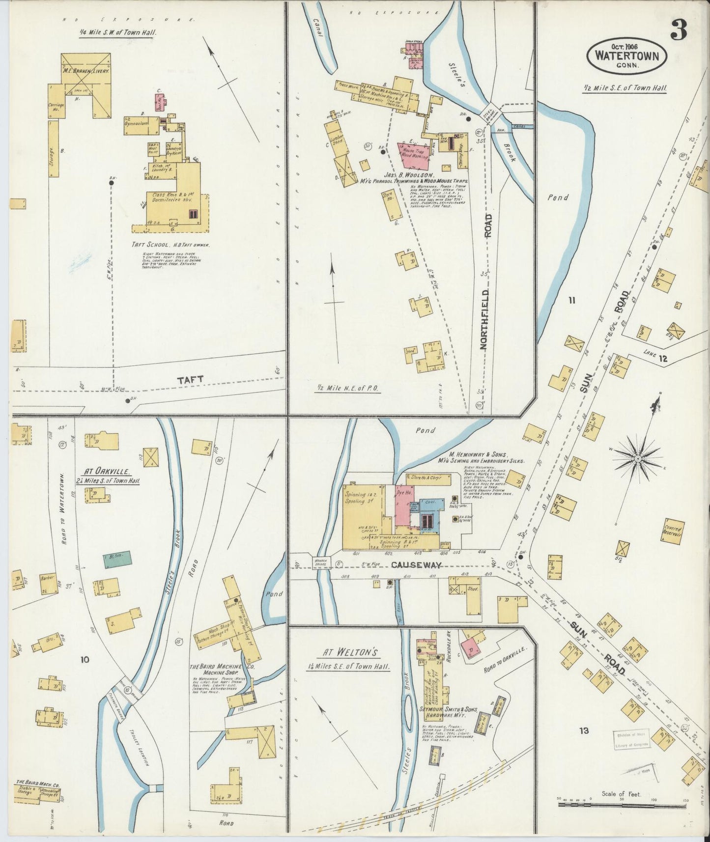 Sanborn Fire Insurance Map from Watertown, Litchfield County, Connecticut (1906), Sheet #0003 - Complete Map Set gallery image, historic Sanborn map, vintage wall art, Connecticut Connecticut