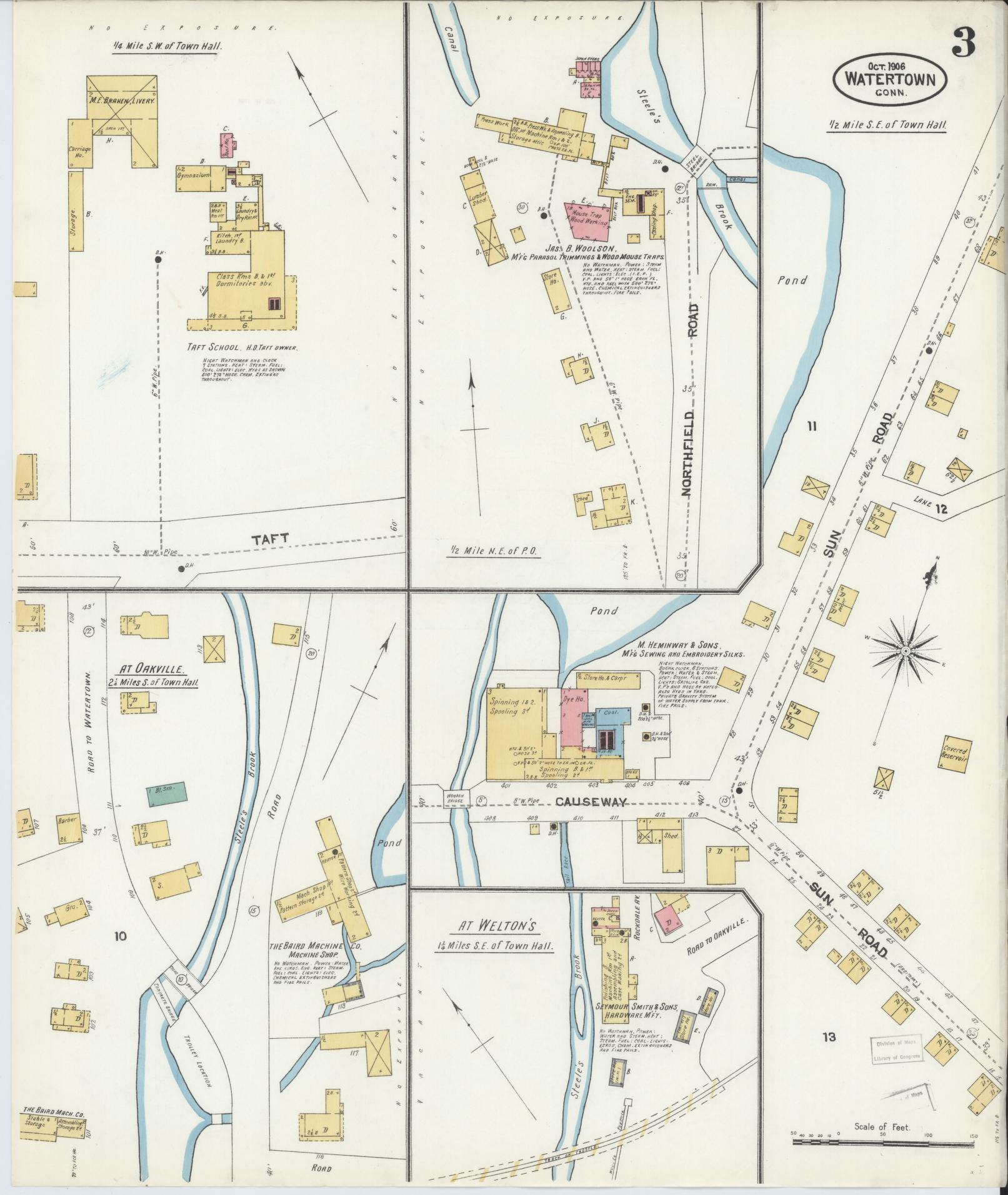 Sanborn Fire Insurance Map from Watertown, Litchfield County, Connecticut (1906), Sheet #0003 - Complete Map Set gallery image, historic Sanborn map, vintage wall art, Connecticut Connecticut