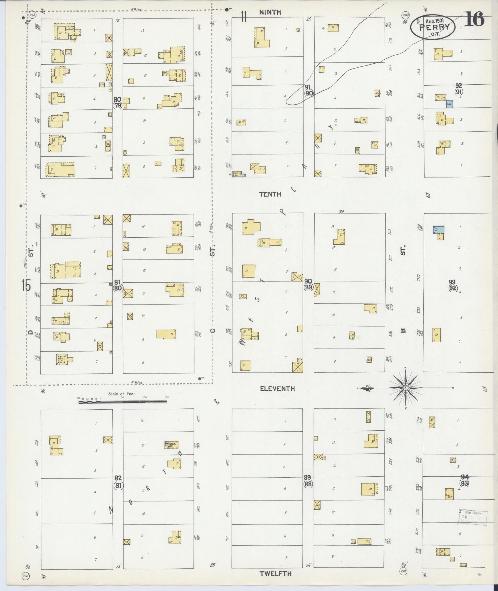Sanborn Fire Insurance Map from Perry, Noble County, Oklahoma (1901), Sheet #0016 - Complete Map Set gallery image, historic Sanborn map, vintage wall art, Oklahoma Oklahoma