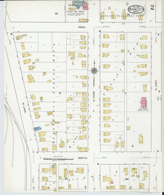 Sanborn Fire Insurance Map from Boyne City, Charlevoix County, Michigan (1919), Sheet #0002 - Historic Sanborn Fire Insurance Map Print, vintage old map wall art, antique decor, genealogy gift, Michigan Michigan map