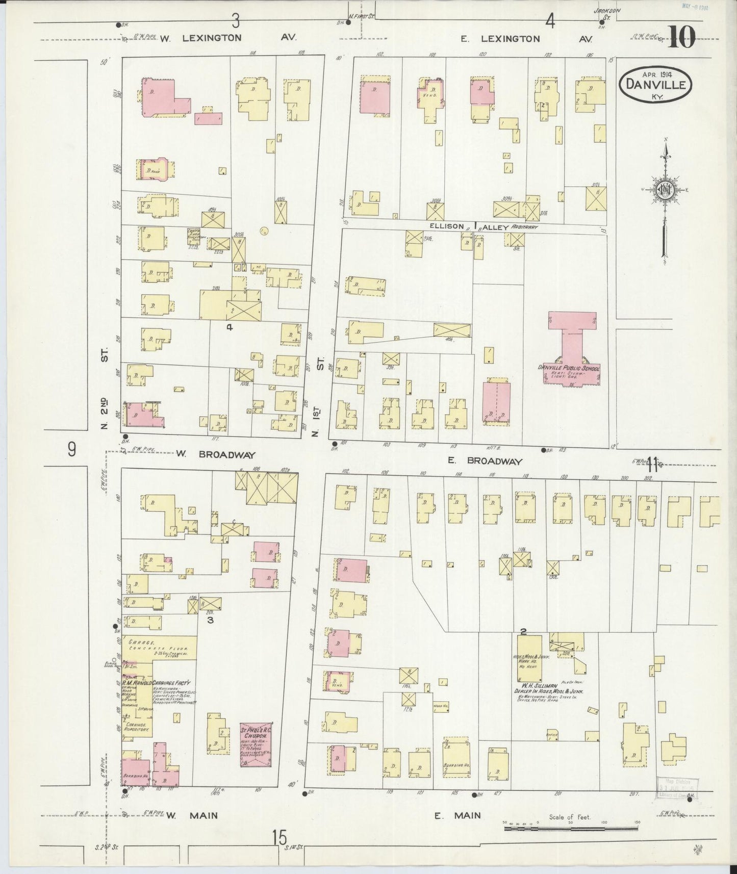 Sanborn Fire Insurance Map from Danville, Boyle County, Kentucky (1914), Sheet #0010 - Complete Map Set gallery image, historic Sanborn map, vintage wall art, Kentucky Kentucky