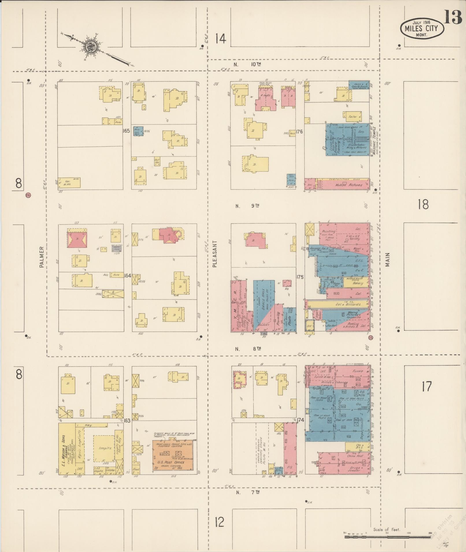 Sanborn Fire Insurance Map from Miles City, Custer County, Montana (1916), Sheet #0013 - Historic Sanborn Fire Insurance Map Print, vintage old map wall art, antique decor, genealogy gift, Montana Montana map