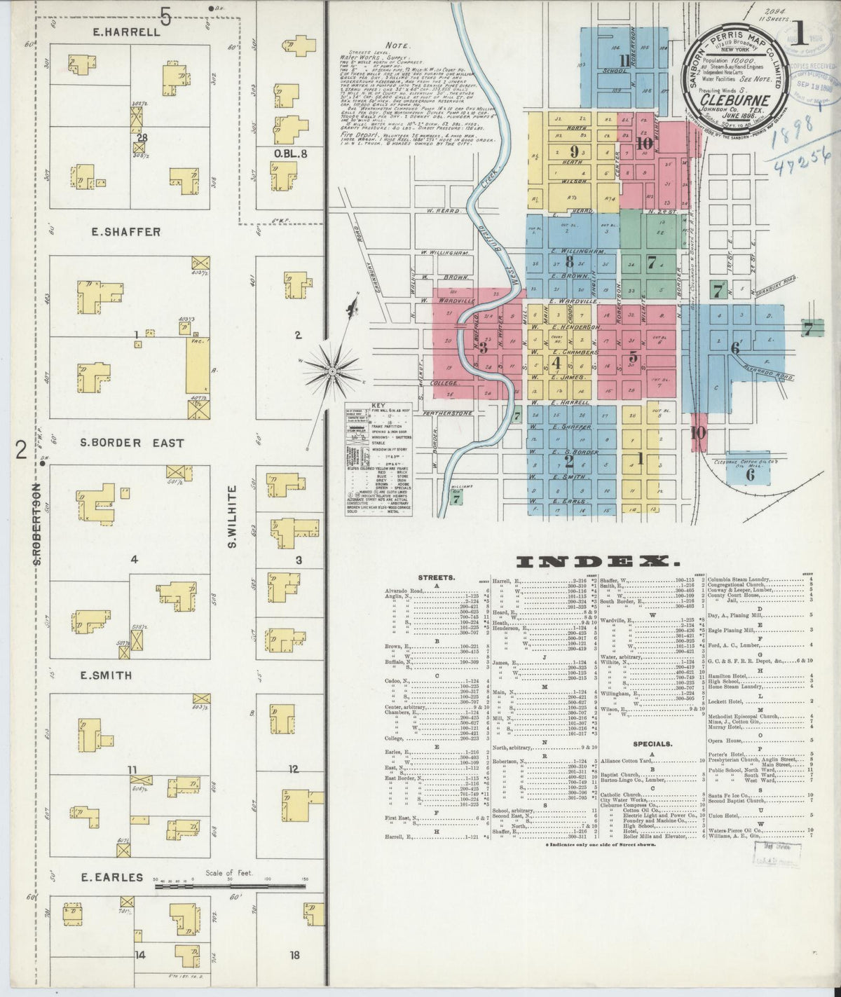 Sanborn Fire Insurance Map from Cleburne, Johnson County, Texas (1898), Sheet #0001 - Complete Map Set gallery image, historic Sanborn map, vintage wall art, Texas Texas