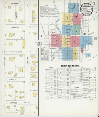 Sanborn Fire Insurance Map from Cleburne, Johnson County, Texas (1898), Sheet #0001 - Complete Map Set gallery image, historic Sanborn map, vintage wall art, Texas Texas