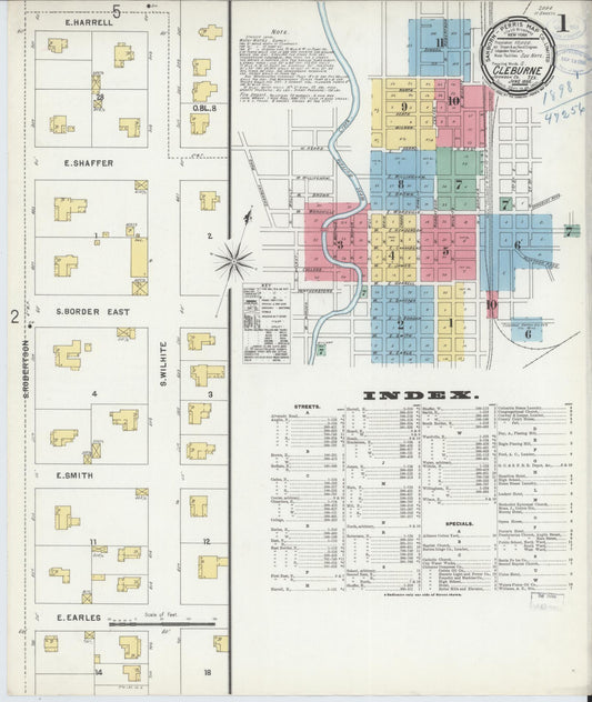 Sanborn Fire Insurance Map from Cleburne, Johnson County, Texas (1898), Sheet #0001 - Complete Map Set gallery image, historic Sanborn map, vintage wall art, Texas Texas