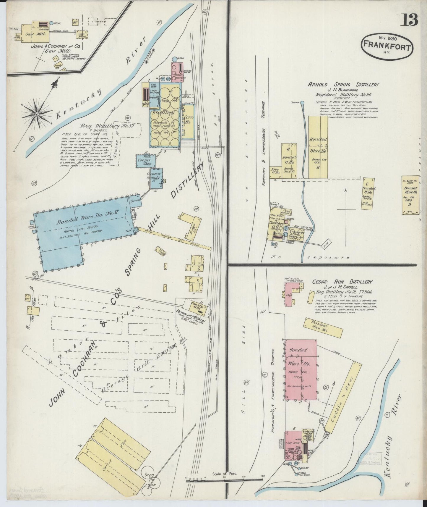 Sanborn Fire Insurance Map from Frankfort, Franklin County, Kentucky (1890), Sheet #0013 - Historic Sanborn Fire Insurance Map Print, vintage old map wall art, antique decor, genealogy gift, Kentucky Kentucky map