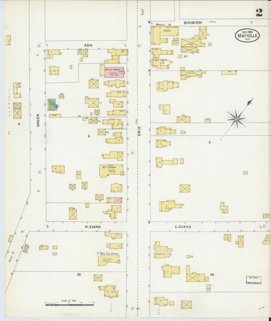 Sanborn Fire Insurance Map from Mayville, Chautauqua County, New York (1905), Sheet #0002 - Historic Sanborn Fire Insurance Map Print, vintage old map wall art, antique decor, genealogy gift, New York New York map