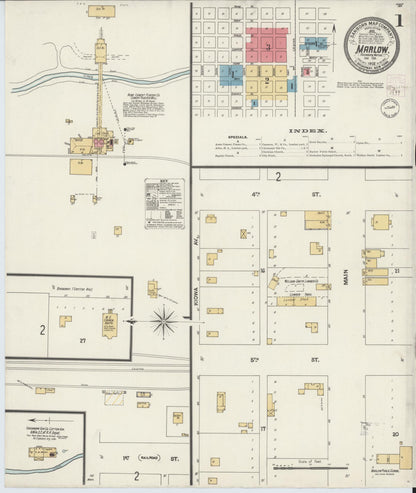 Sanborn Fire Insurance Map from Marlow, Stephens County, Oklahoma (1902), Sheet #0001 - Complete Map Set gallery image, historic Sanborn map, vintage wall art, Oklahoma Oklahoma
