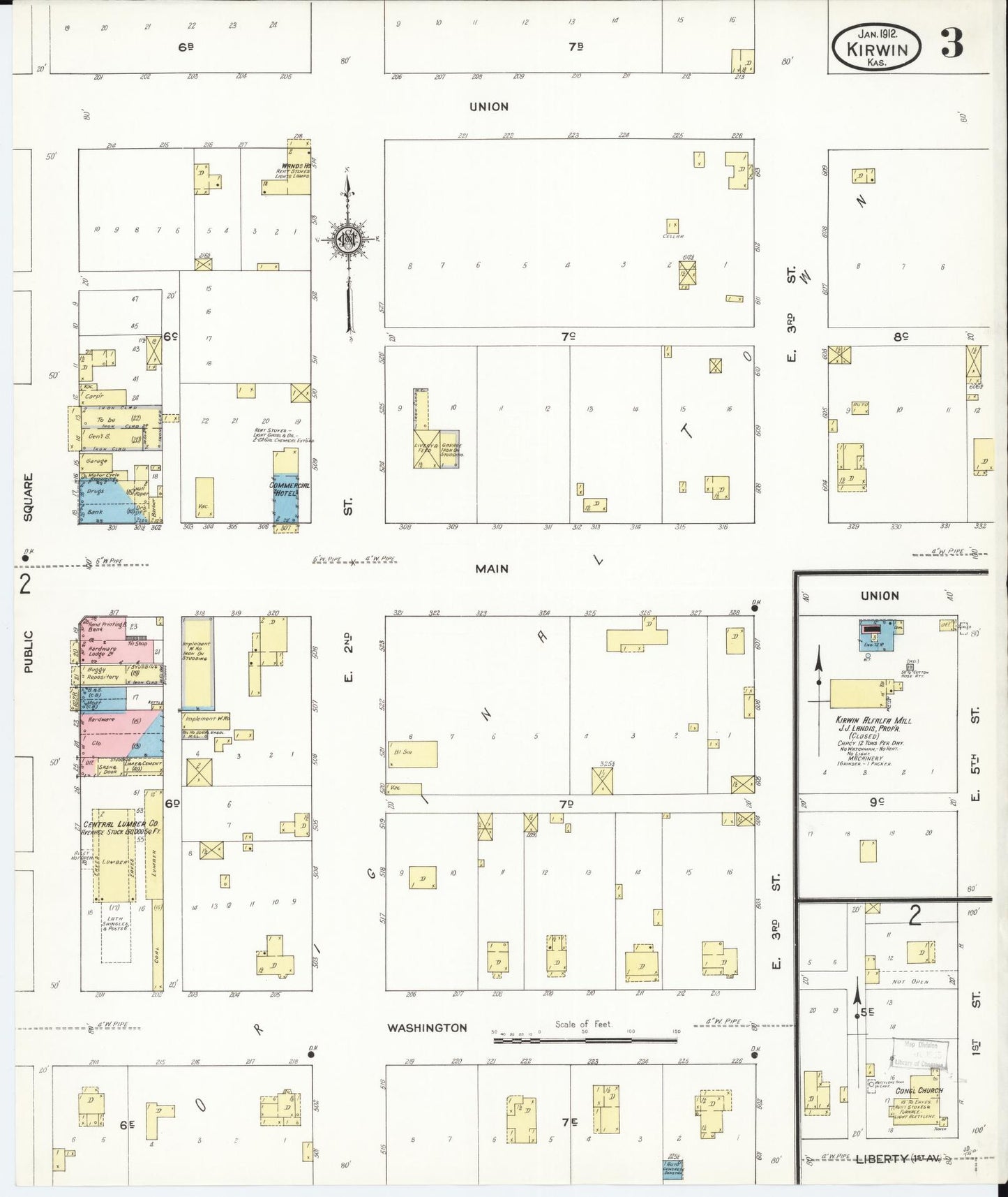 Sanborn Fire Insurance Map from Kirwin, Phillips County, Kansas (1912), Sheet #0003 - Complete Map Set gallery image, historic Sanborn map, vintage wall art, Kansas Kansas