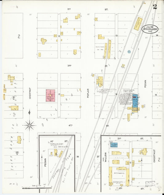 Sanborn Fire Insurance Map from Douglass, Butler County, Kansas (1905), Sheet #0002 - Historic Sanborn Fire Insurance Map Print, vintage old map wall art, antique decor, genealogy gift, Kansas Kansas map