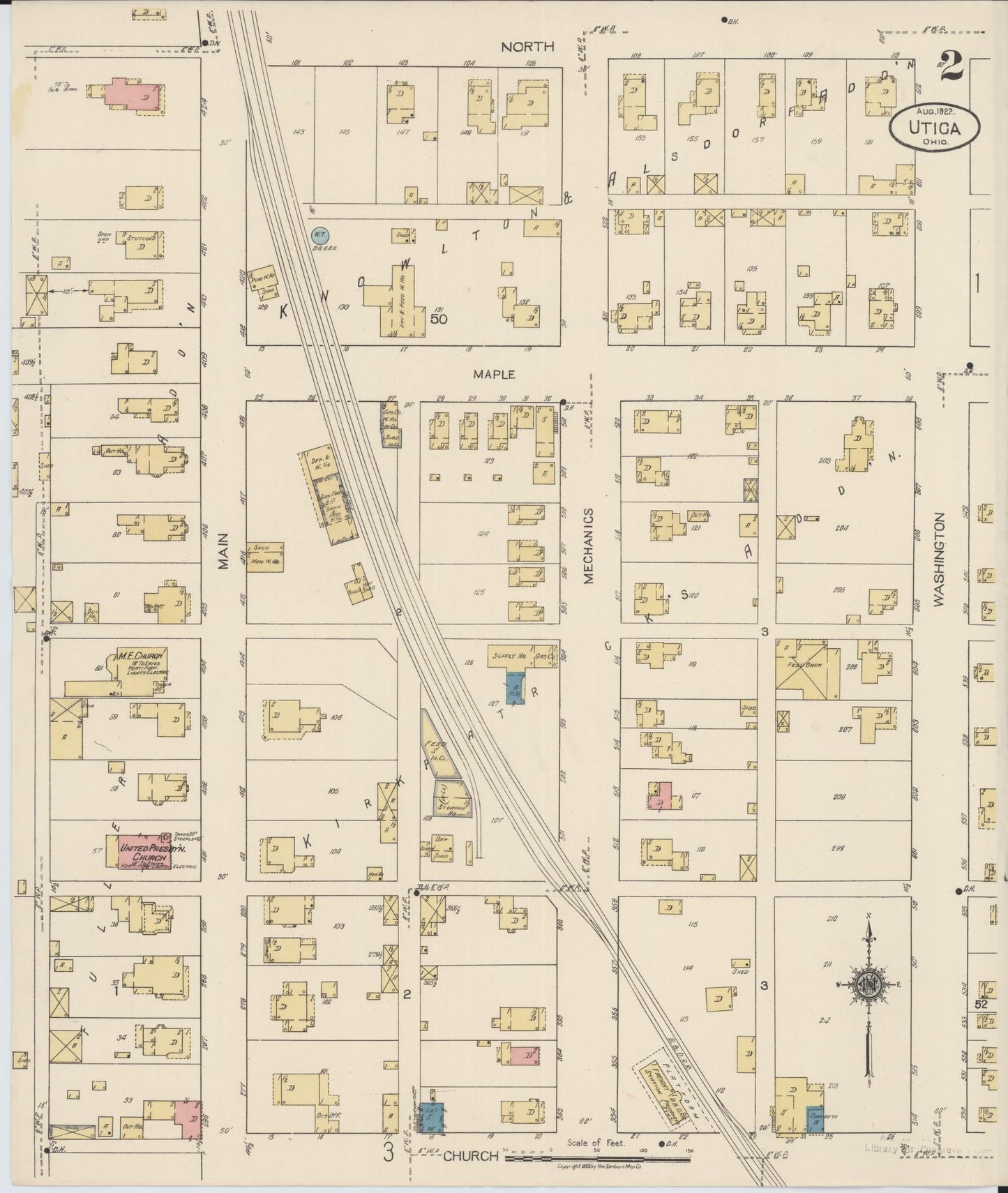 Sanborn Fire Insurance Map from Utica, Licking County, Ohio (1922), Sheet #0002 - Complete Map Set gallery image, historic Sanborn map, vintage wall art, Ohio Ohio
