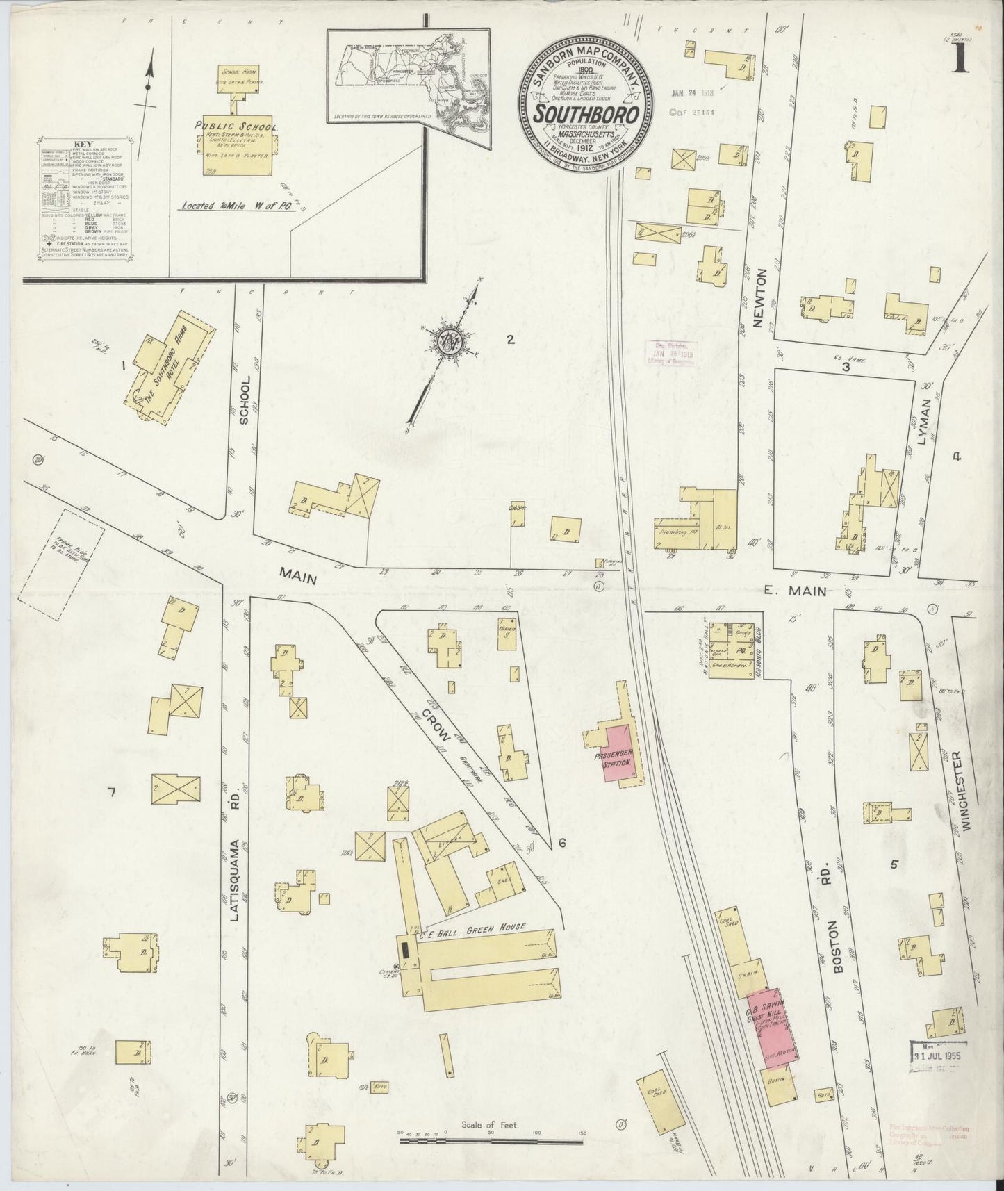 Sanborn Fire Insurance Map from Southboro, Worcester County, Massachusetts (1912), Sheet #0001 - Complete Map Set gallery image, historic Sanborn map, vintage wall art, Massachusetts Massachusetts