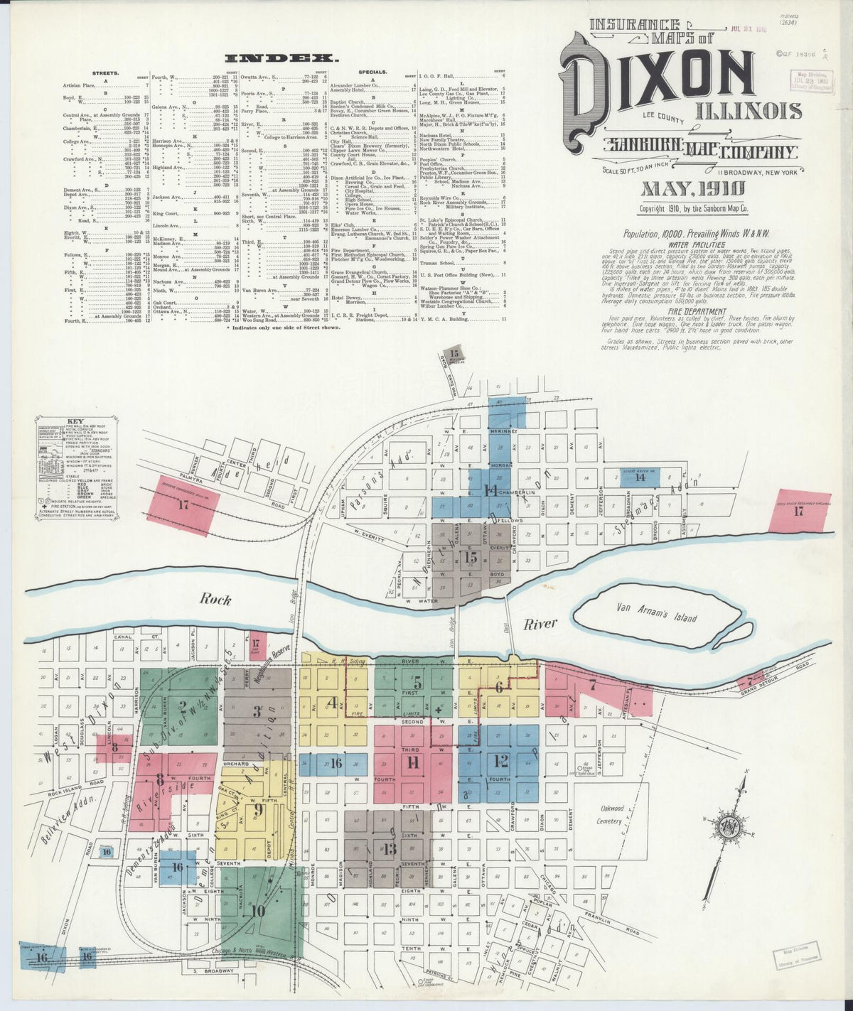 Sanborn Fire Insurance Map from Dixon, Lee County, Illinois (1910), Sheet #0001 - Historic Sanborn Fire Insurance Map Print, vintage old map wall art, antique decor, genealogy gift, Illinois Illinois map