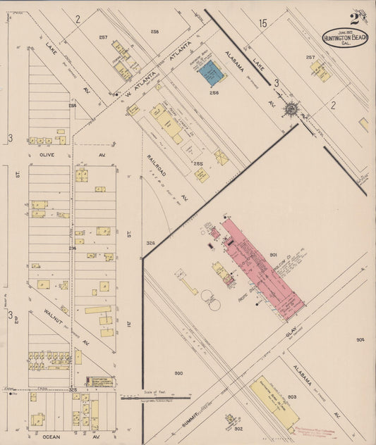 Sanborn Fire Insurance Map from Huntington Beach, Orange County, California (1922), Sheet #0002 - Historic Sanborn Fire Insurance Map Print, vintage old map wall art, antique decor, genealogy gift, California California map