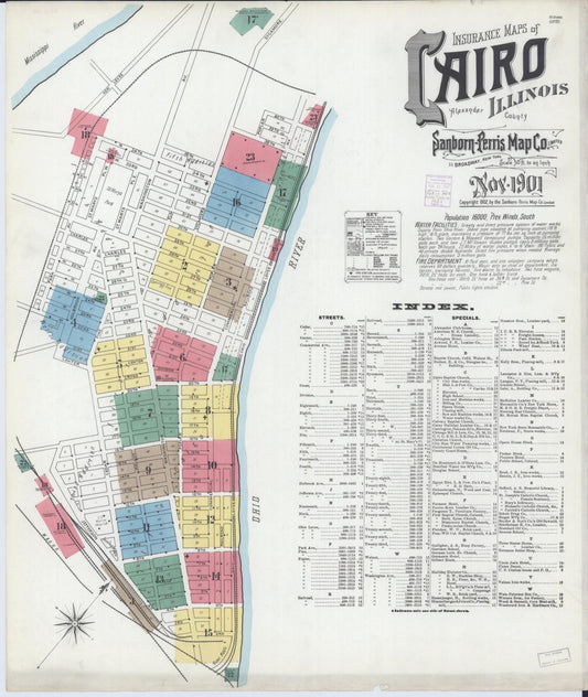 Sanborn Fire Insurance Map from Cairo, Alexander County, Illinois (1901), Sheet #0001 - Complete Map Set gallery image, historic Sanborn map, vintage wall art, Illinois Illinois