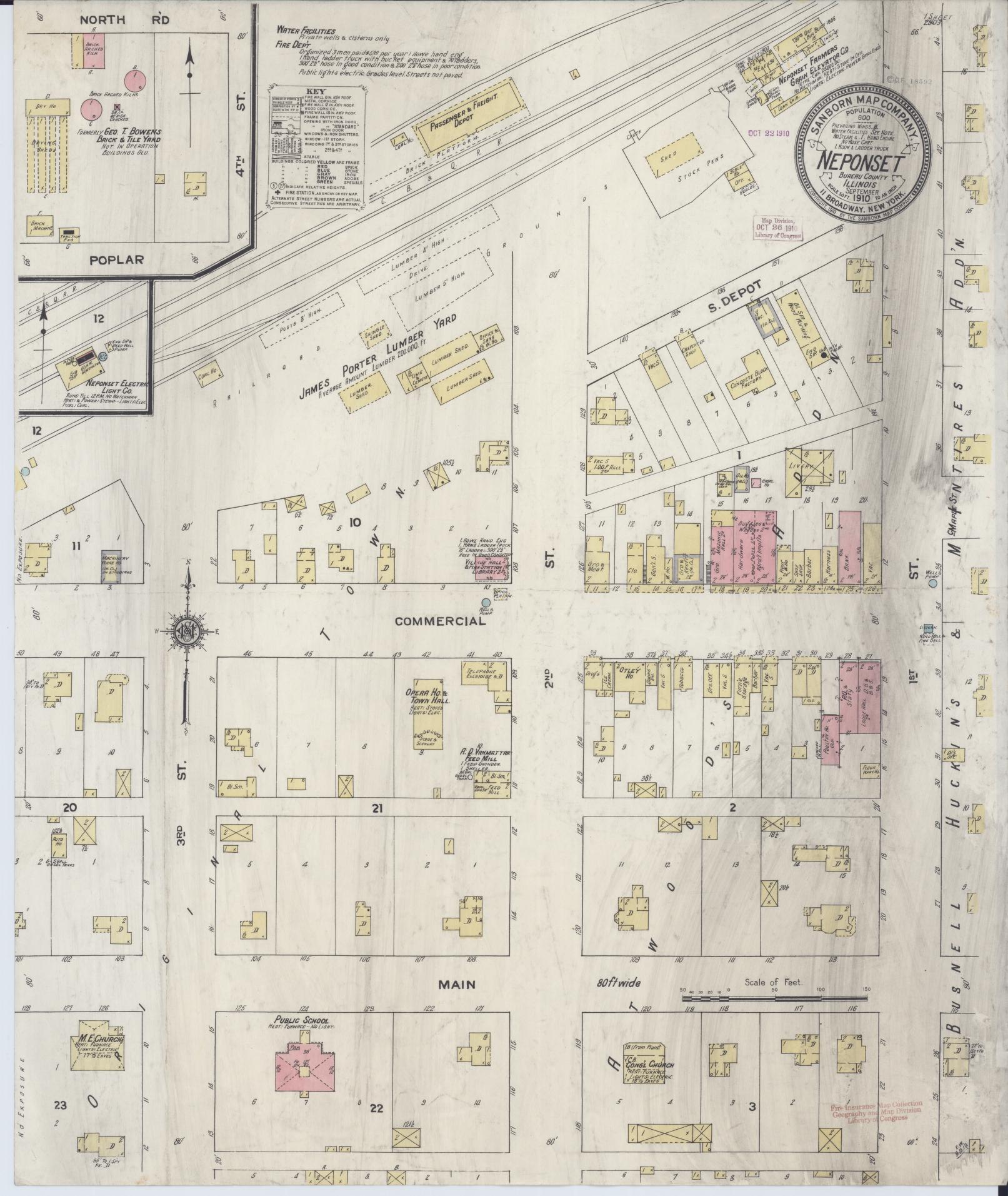 Sanborn Fire Insurance Map from Neponset, Bureau County, Illinois (1910), Sheet #0001 - Historic Sanborn Fire Insurance Map Print, vintage old map wall art, antique decor, genealogy gift, Illinois Illinois map
