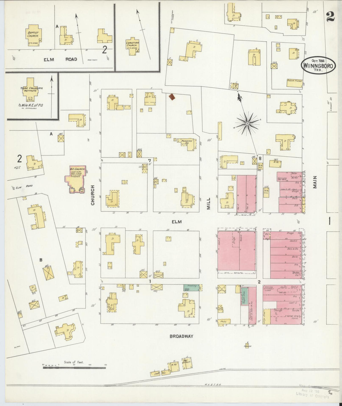 Sanborn Fire Insurance Map from Winnsboro, Wood County, Texas (1904), Sheet #0002 - Complete Map Set gallery image, historic Sanborn map, vintage wall art, Texas Texas