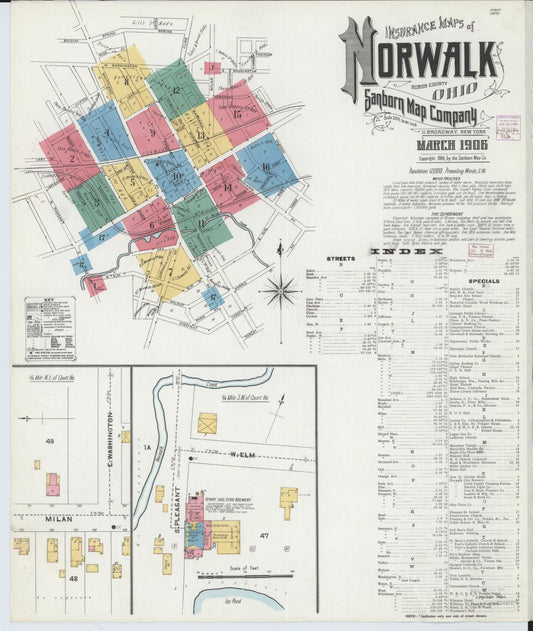 Sanborn Fire Insurance Map from Norwalk, Huron County, Ohio (1906), Sheet #0001 - Historic Sanborn Fire Insurance Map Print, vintage old map wall art, antique decor, genealogy gift, Ohio Ohio map