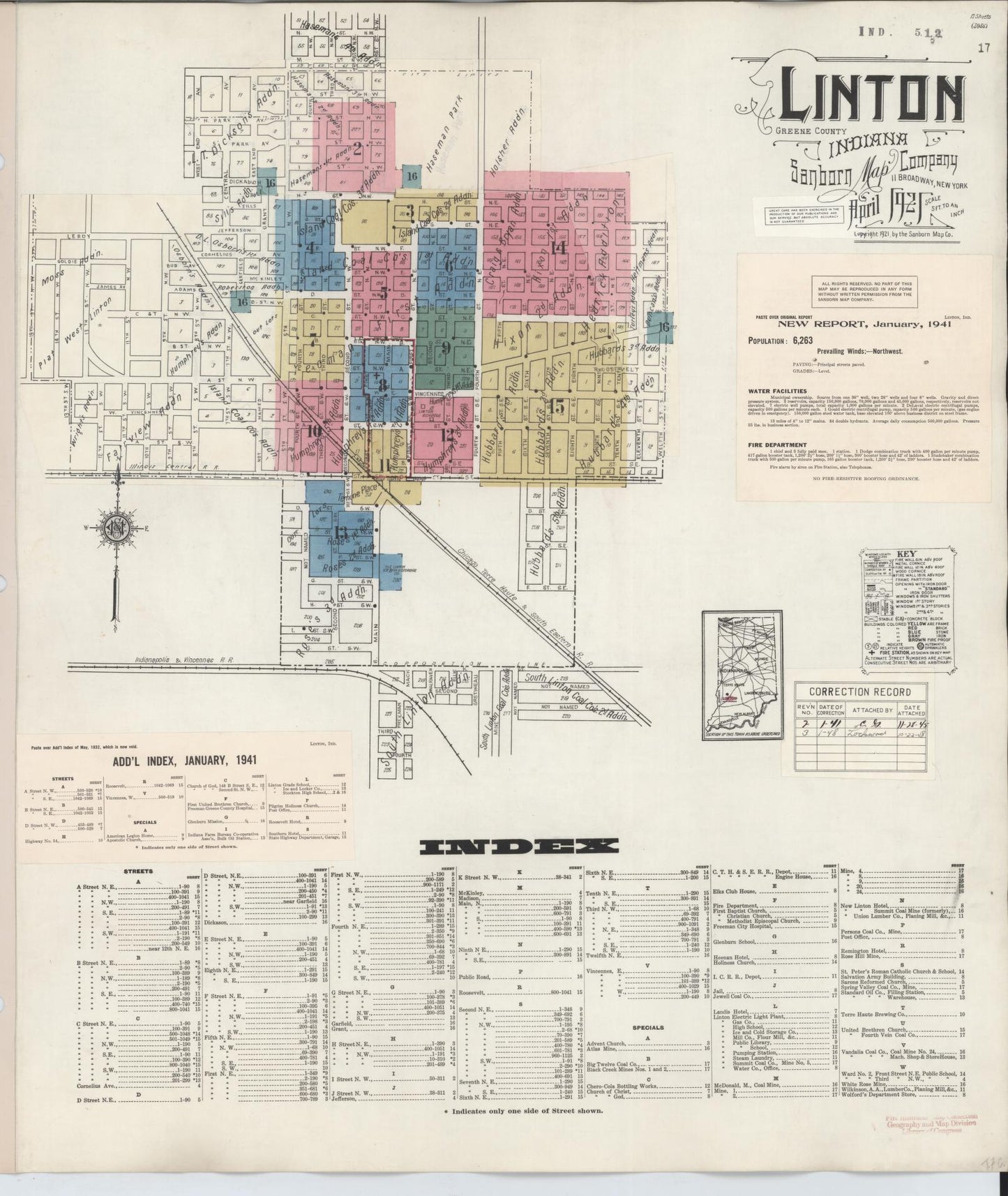 Sanborn Fire Insurance Map from Linton, Greene County, Indiana (1948), Sheet #0001 - Complete Map Set gallery image, historic Sanborn map, vintage wall art, Indiana Indiana