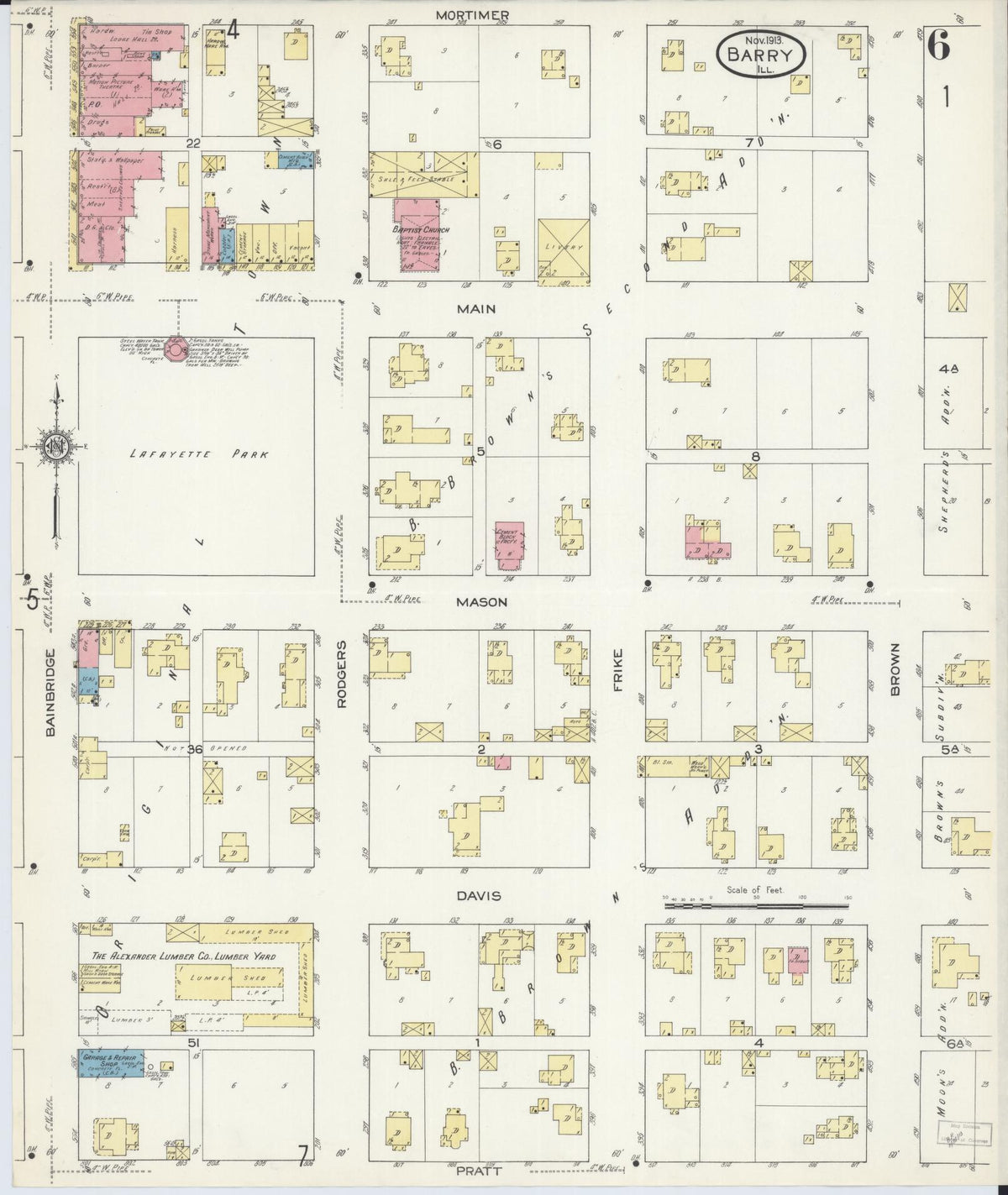 Sanborn Fire Insurance Map from Barry, Pike County, Illinois (1913), Sheet #0006 - Complete Map Set gallery image, historic Sanborn map, vintage wall art, Illinois Illinois