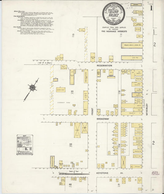 valdez-chitina-whittier, Alaska - 1910 - Sanborn Fire Insurance Map, Sheet 0001 - Historic Sanborn Fire Insurance Map Print, valdez-chitina-whittier Alaska 1910 0001 vintage old map wall art
