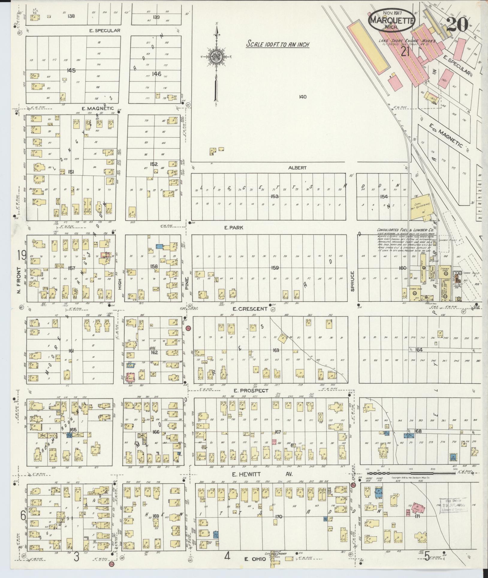 Sanborn Fire Insurance Map from Marquette, Marquette County, Michigan (1917), Sheet #0020 - Historic Sanborn Fire Insurance Map Print, vintage old map wall art, antique decor, genealogy gift, Michigan Michigan map