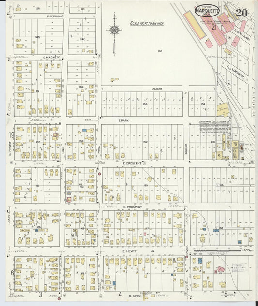 Sanborn Fire Insurance Map from Marquette, Marquette County, Michigan (1917), Sheet #0020 - Historic Sanborn Fire Insurance Map Print, vintage old map wall art, antique decor, genealogy gift, Michigan Michigan map