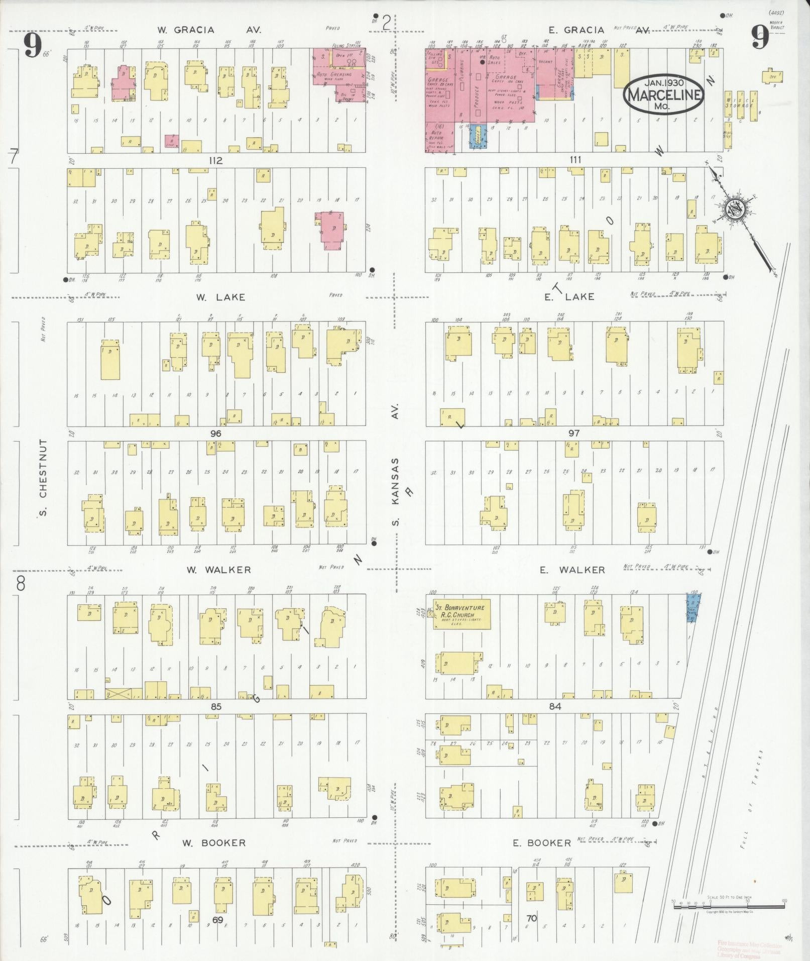 Sanborn Fire Insurance Map from Marceline, Linn County, Missouri (1930), Sheet #0009 - Complete Map Set gallery image, historic Sanborn map, vintage wall art, Missouri Missouri