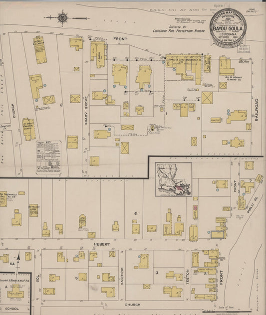 Sanborn Fire Insurance Map from Bayou Goula, Iberville Parish, Louisiana (1922), Sheet #0001 - Historic Sanborn Fire Insurance Map Print, vintage old map wall art, antique decor, genealogy gift, Louisiana Louisiana map