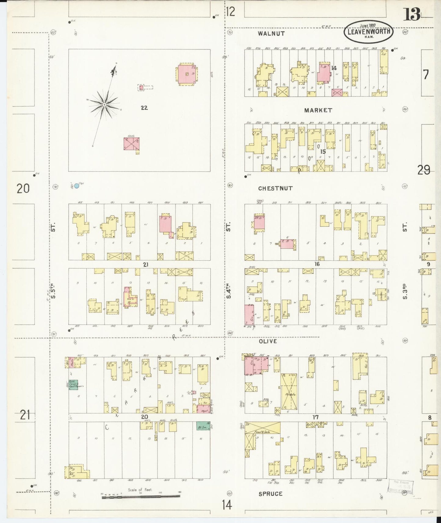 Sanborn Fire Insurance Map from Leavenworth, Leavenworth County, Kansas (1897), Sheet #0014 - Complete Map Set gallery image, historic Sanborn map, vintage wall art, Kansas Kansas
