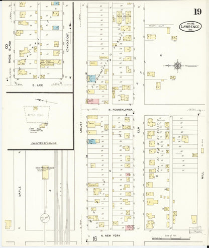 Sanborn Fire Insurance Map from Lawrence, Douglas County, Kansas (1912), Sheet #0019 - Complete Map Set gallery image, historic Sanborn map, vintage wall art, Kansas Kansas