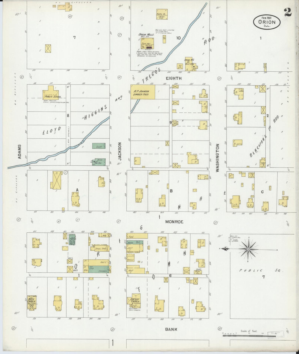 Sanborn Fire Insurance Map from Orion, Henry County, Illinois (1901), Sheet #0002 - Complete Map Set gallery image, historic Sanborn map, vintage wall art, Illinois Illinois