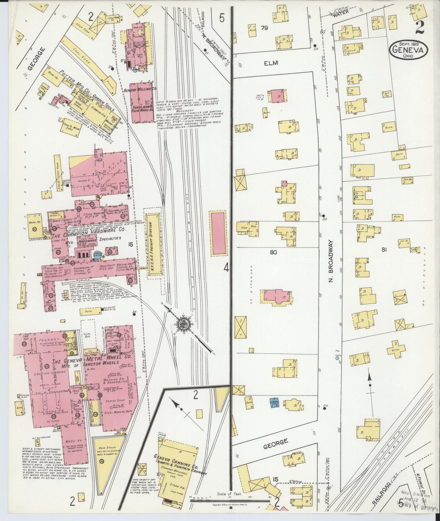 Sanborn Fire Insurance Map from Geneva, Ashtabula County, Ohio (1919), Sheet #0002 - Historic Sanborn Fire Insurance Map Print, vintage old map wall art, antique decor, genealogy gift, Ohio Ohio map