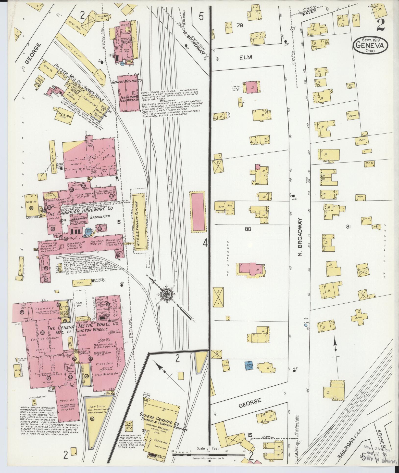 Sanborn Fire Insurance Map from Geneva, Ashtabula County, Ohio (1919), Sheet #0002 - Historic Sanborn Fire Insurance Map Print, vintage old map wall art, antique decor, genealogy gift, Ohio Ohio map