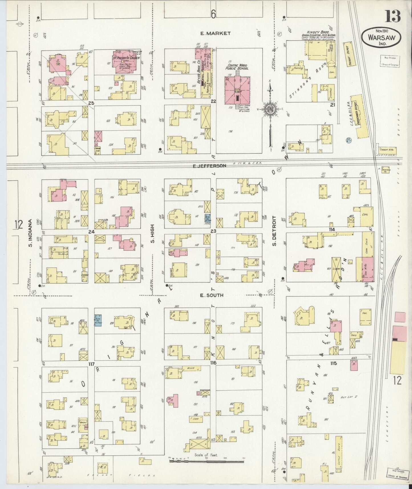Sanborn Fire Insurance Map from Warsaw, Kosciusko County, Indiana (1910), Sheet #0013 - Complete Map Set gallery image, historic Sanborn map, vintage wall art, Indiana Indiana