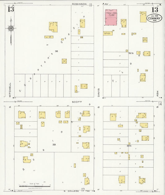 Sanborn Fire Insurance Map from Conway, Faulkner County, Arkansas (1926), Sheet #0013 - Historic Sanborn Fire Insurance Map Print, vintage old map wall art, antique decor, genealogy gift, Arkansas Arkansas map