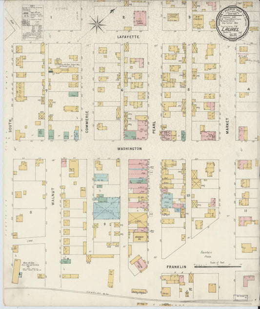 Sanborn Fire Insurance Map from Laurel, Franklin County, Indiana (1896), Sheet #0001 - Historic Sanborn Fire Insurance Map Print, vintage old map wall art, antique decor, genealogy gift, Indiana Indiana map