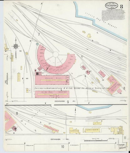 Sanborn Fire Insurance Map from Escanaba, Delta County, Michigan (1913), Sheet #0008 - Complete Map Set gallery image, historic Sanborn map, vintage wall art, Michigan Michigan