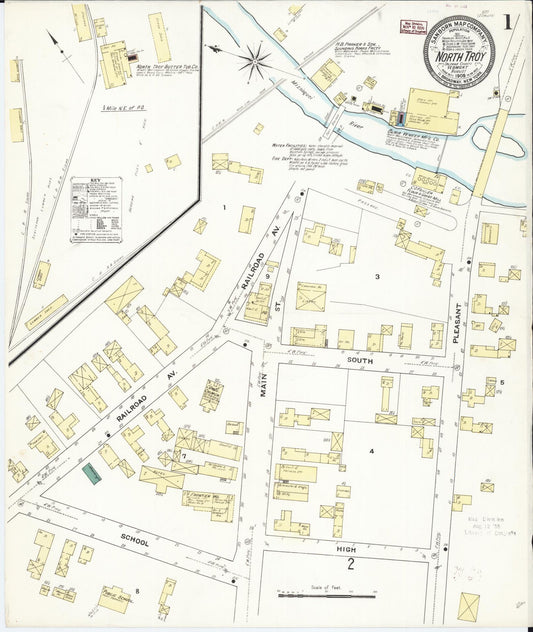 Sanborn Fire Insurance Map from North Troy, Orleans County, Vermont (1909), Sheet #0001 - Complete Map Set gallery image, historic Sanborn map, vintage wall art, Vermont Vermont