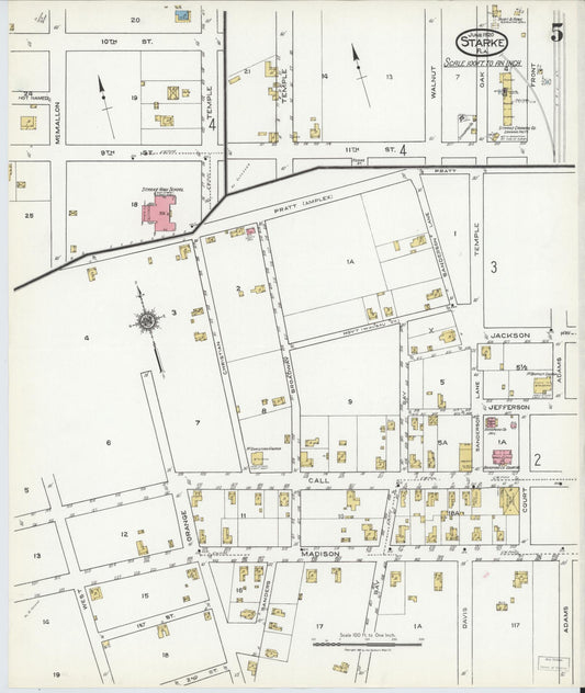 Sanborn Fire Insurance Map from Starke, Bradford County, Florida (1920), Sheet #0005 - Historic Sanborn Fire Insurance Map Print, vintage old map wall art, antique decor, genealogy gift, Florida Florida map